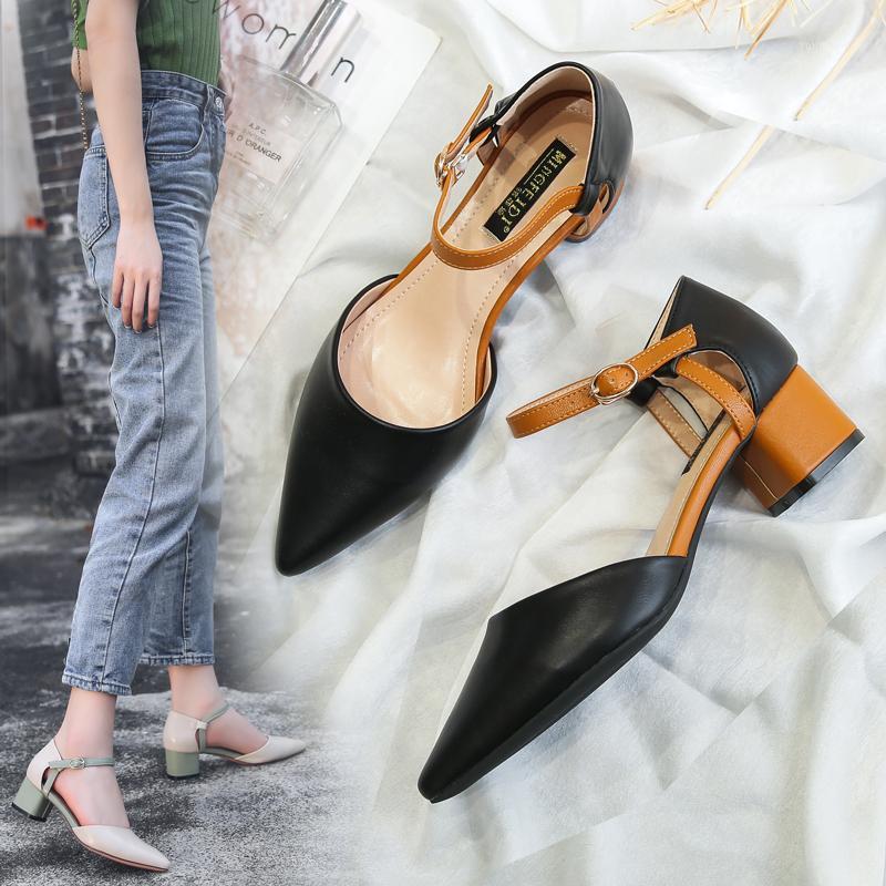 

Women's Sandals 2020 Summer Female Square High Heels Pumps Med Heels Point Toe Mixed Color Elegant Shoes Office Plus Size 34-431, 8896-6-green