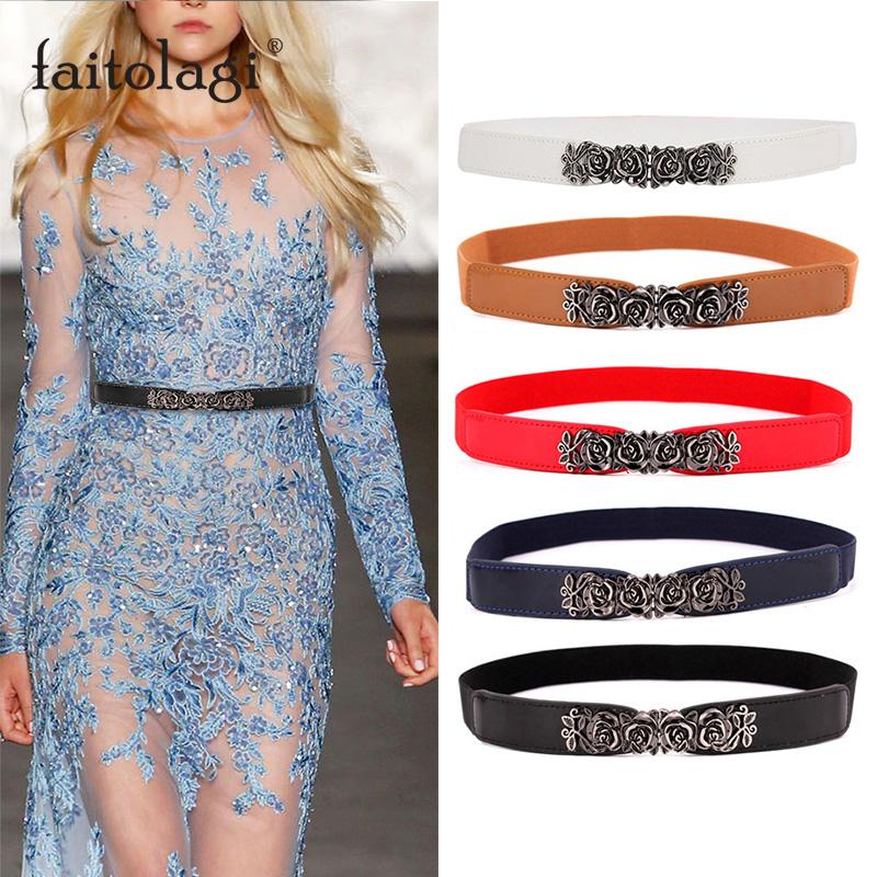 

Elastic Nylon Ladies Belt for Dress Rose Flower Buckle Women Waist Belt for Coat Black White Red Female Corset Strap