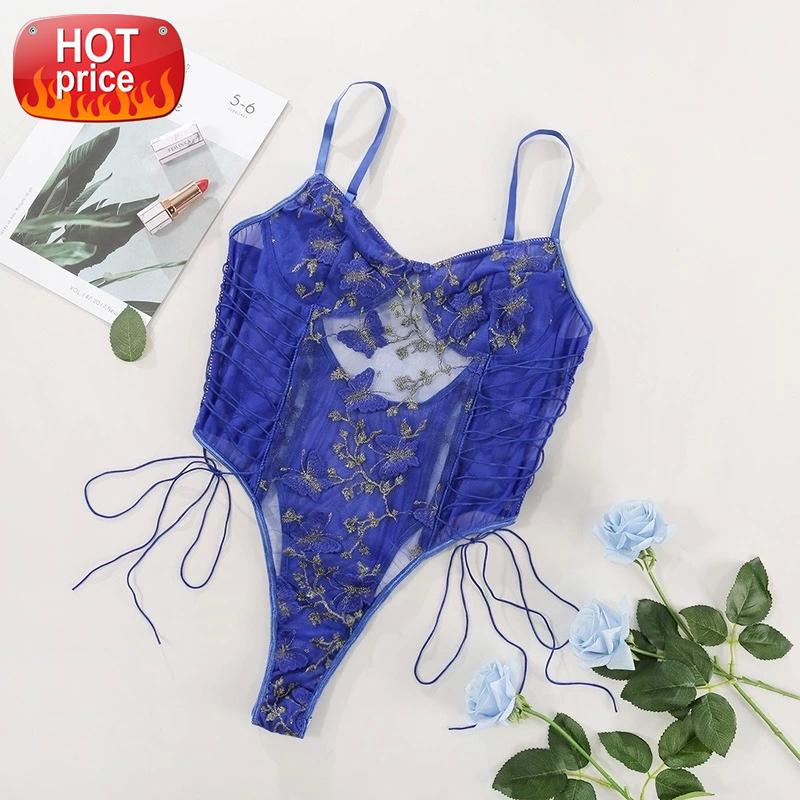 

Plus Size Lingere One Piece Sexy Teddy Body Suits for Women Red Blue Embroidery Lace Mesh Sheer Bodysuits See Through Jumpsuit #7B7K, Black;white