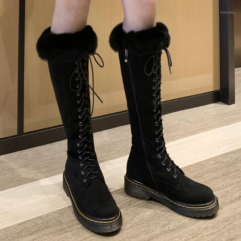 

Big Size 34-40 Kid Suede Fur Boots Thick Bottom Lace Up Platform Boots Fashion Winter Snow Boot Shoes Knight Ladies Botas1, Black
