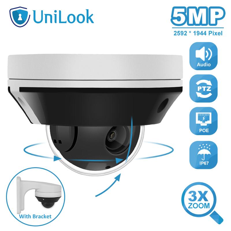 

UniLook 5MP Mini PTZ Dome POE IP Camera 2.8-8mm 3X Optical Zoom Outdoor Audio Recording Night Vision CCTV Cam Onvif H.265 Onvif