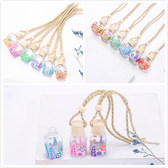 

15 Colors Car Perfume Bottle Diffusers Empty Printed Flower Essential Oil Diffuser Ornaments Air Freshener Pendants Perfumes Glass Bottles