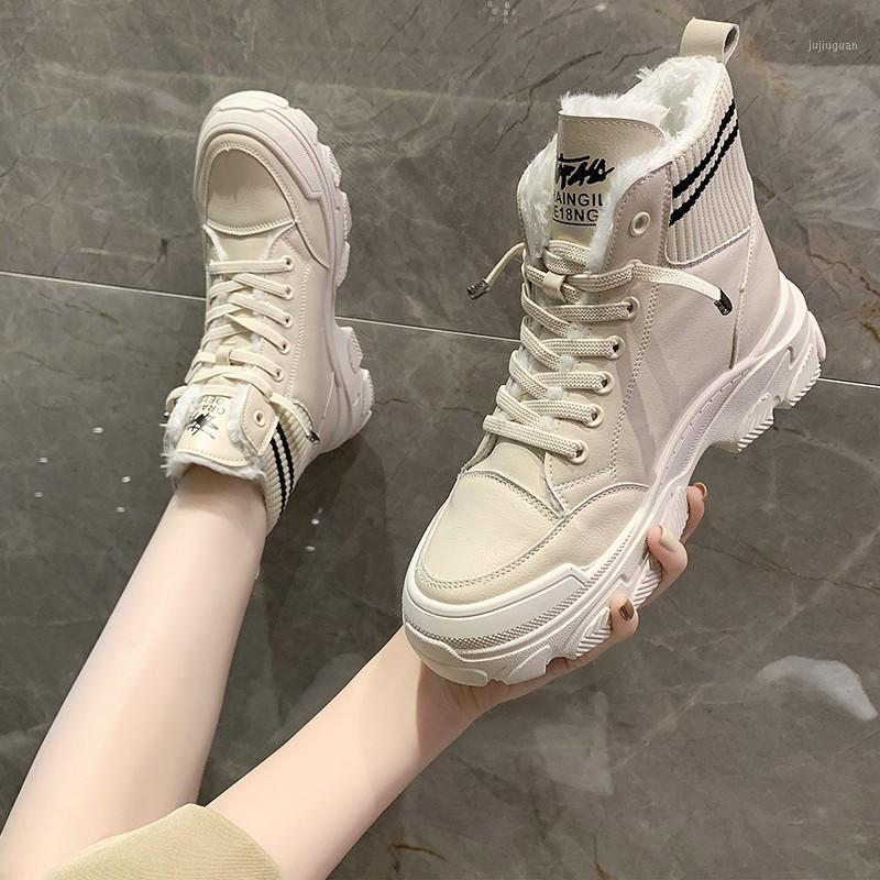 

Thick Bottom Chunky Sneakers New Warm Plush Winter Boots for Women Shoes Woman Lace up Zipper Autumn Fur Ankle Boots Plus Size1, Beige