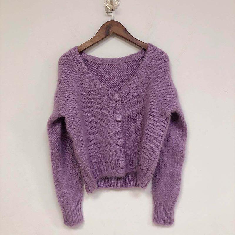 

Women Mohair Blend V Neckline Cardigan - Ladies 2020 Winter Newest Purple Sweater Jumper Top, Color as real pic