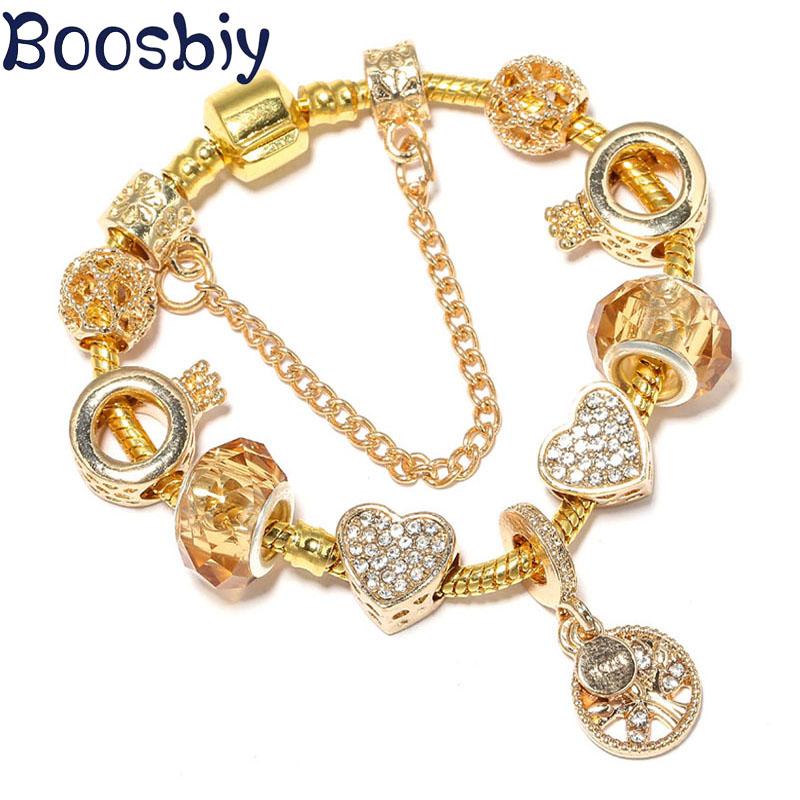 

Boosbiy Gold Color Charm Bracelet With Tree of life Pendant DIY Heart Crown Fine Bracelet For Women Dropshipping