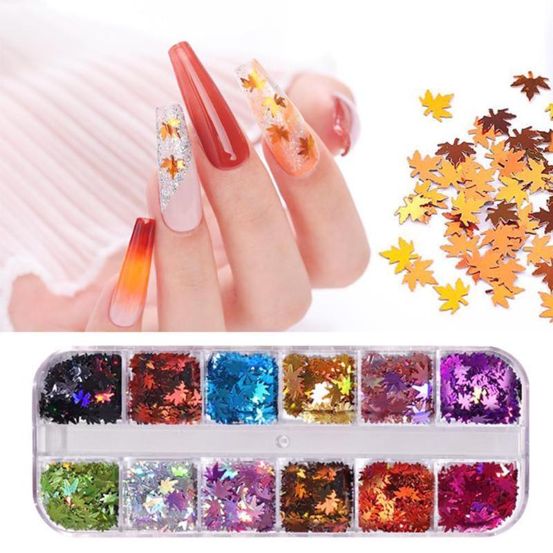 

12 Grid Laser Autumn Nail Art Sequins Decor Glitter Polish Chameleon Tool Gel UV Holographic Flakes K7X6