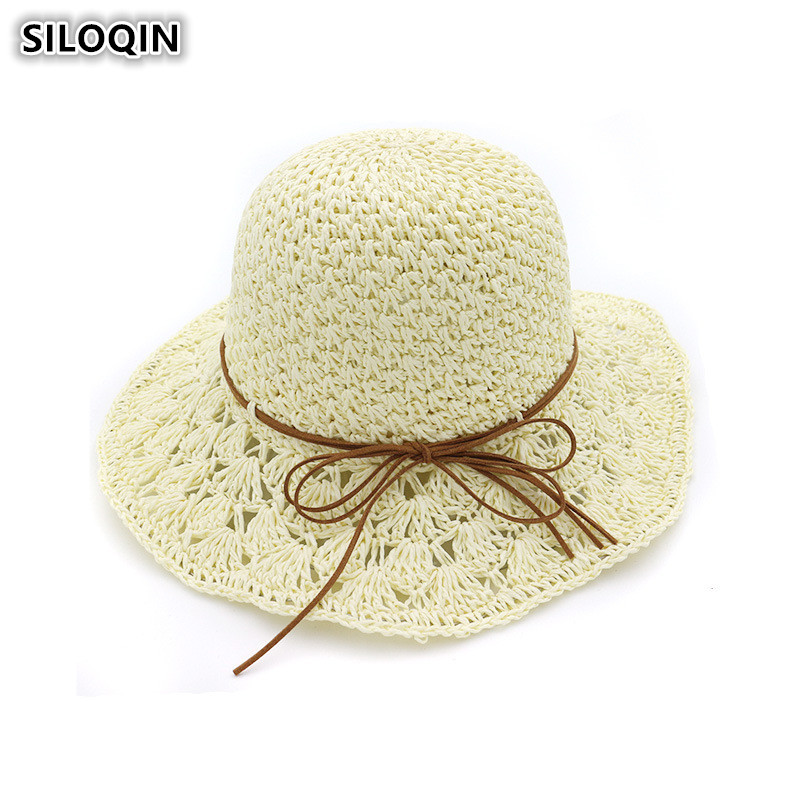 

SILOQIN Summer Lady Handmade Crochet Straw Hat Women's Big Brim Hollow Breathable Sun Hats Foldable Fashion Beach Hats For Women, Khaki