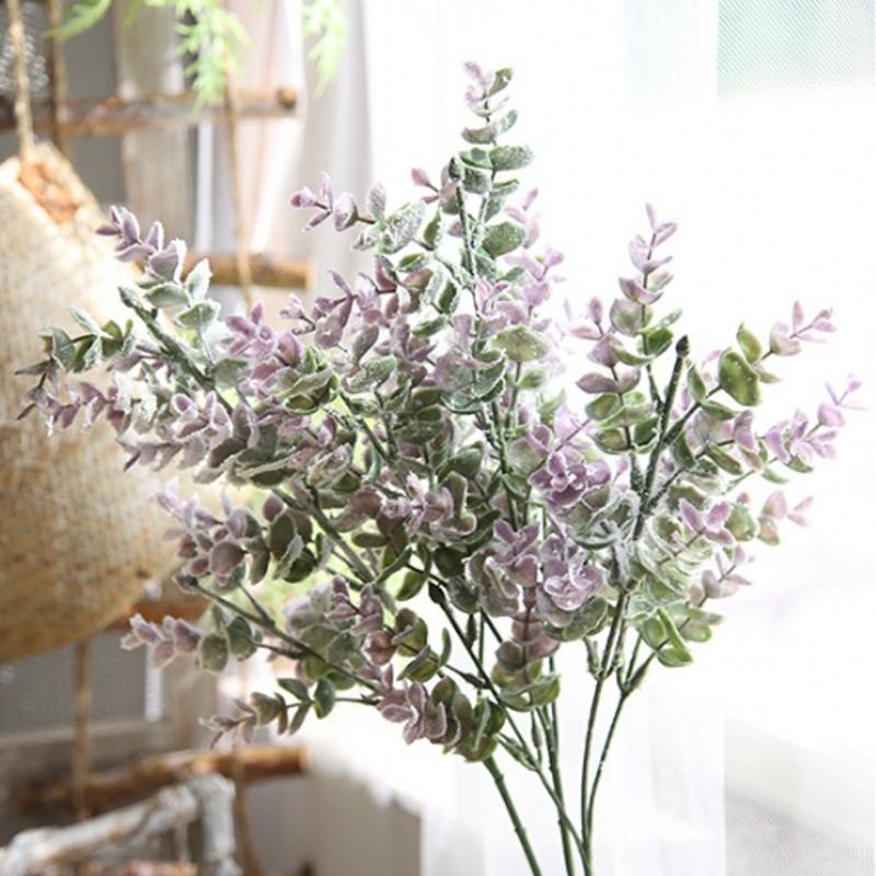 

1 PCS Purple Artificial green grass plant plastic fake flowers simulation eucalyptus leaves bouquet home garden shop table decor1, Purple 1pcs