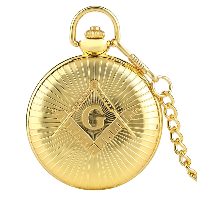 

Souvenir Collection Big "G" Masonic Display Quartz Pocket Watch Luxury Pocket Pendant Watch with 30 Chain Steampunk Fob Chain T200502, Gold