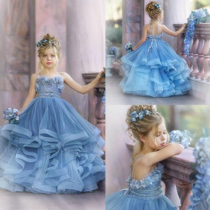 

Stylish White Flower Girls Dress for Wedding Party High Neck Baptism Gowns Tulle Full Sleeve Appliques Kid Holy Communion Gown1, Photo color