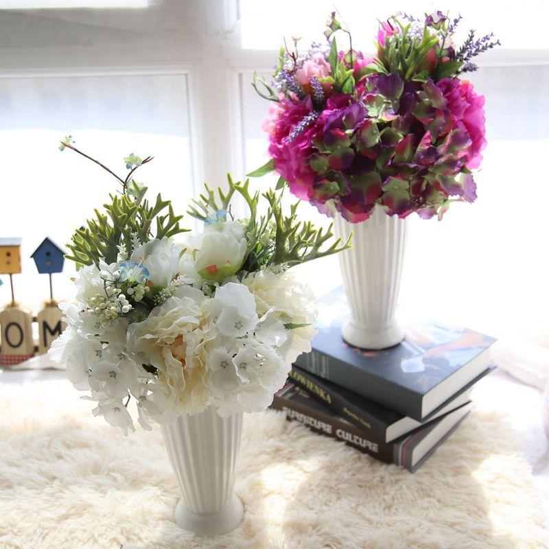 

Hot sale!! 13 inch Peony & Hydrangea Silk Flower Bouquet Wedding Bouquet Simulation Home Furnishing Decorations Free Shipping, Fuschia