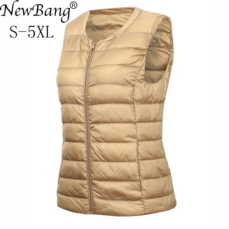 

NewBang Brand 4XL 5XL Large Size Waistcoat Women' Warm Vest Ultra Light Down Vest Women Portable Sleeveless Winter Warm Liner 201029, Black
