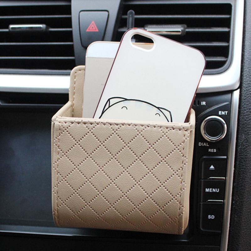 

Car Mobile Phone Bag Storage Bucket PU Leather Auto Outlet Air Vent Trash Case Hand Phone Holder Bag Pouch