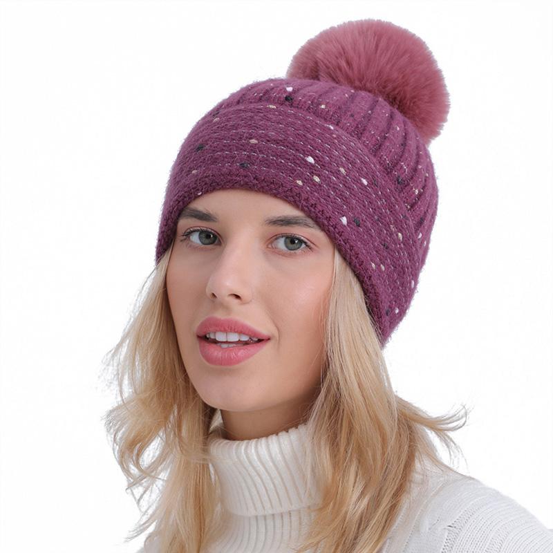 

Sparsil Autumn Winter Knitted Bonnets For Women Soft Wool Solid Hat Thick Warm Windproof Beanies Female Caps, Black