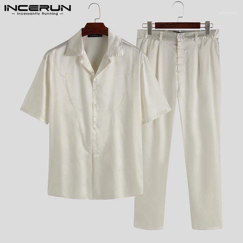 

INCERUN Men Sets Streetwear Short Sleeve Solid Lapel Shirt Button Soft Pants Breathable 2 Pieces Sets Casual Fashion Mens Suits1, Gray