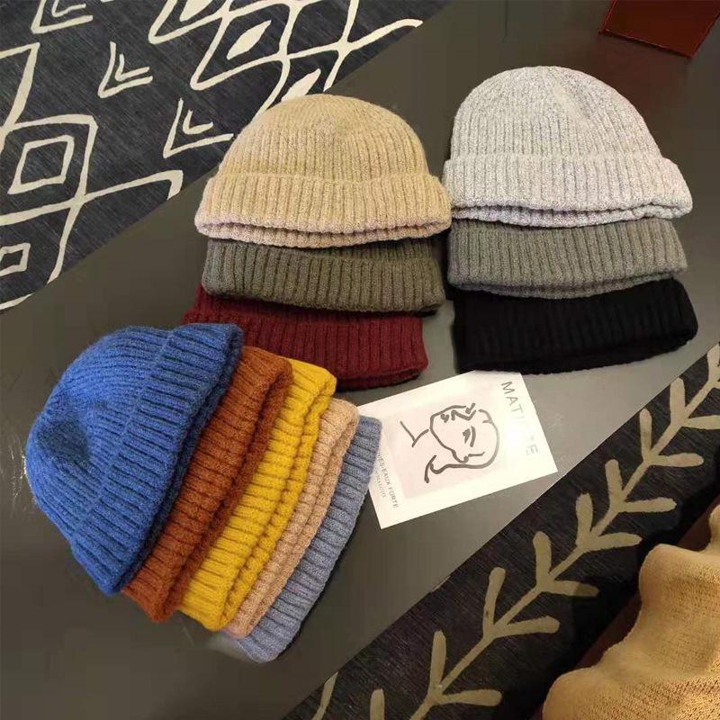 

11 Colors Winter Hat for Women Man Knit Solid Short Beanies Cuff Brimless Hip- Warmer Spring Autumn Casual Bonnet