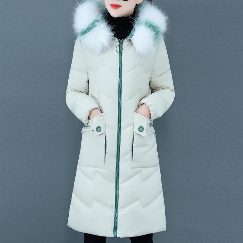 

Fashion Winter Long sleeve Solid Colors Womens Warm Zipper Fur Collar Hooded Jacket Parkas Outwear Long Coats Manteau Femme#g3, White