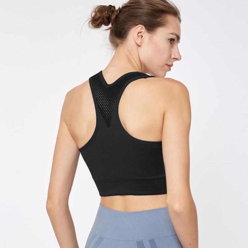 

Seamless mesh breathable quick-drying sexy fashion vest sports running bra absorption gather folding yoga vest nylon bra, Black