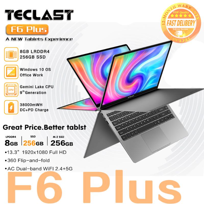 

Newest Teclast laptop F6 Plus 13.3" Notebook 1920×1080 IPS Gemini Lake N4100 Windows10 8GB RAM 256GB SSD 360° Rotation touch, Black