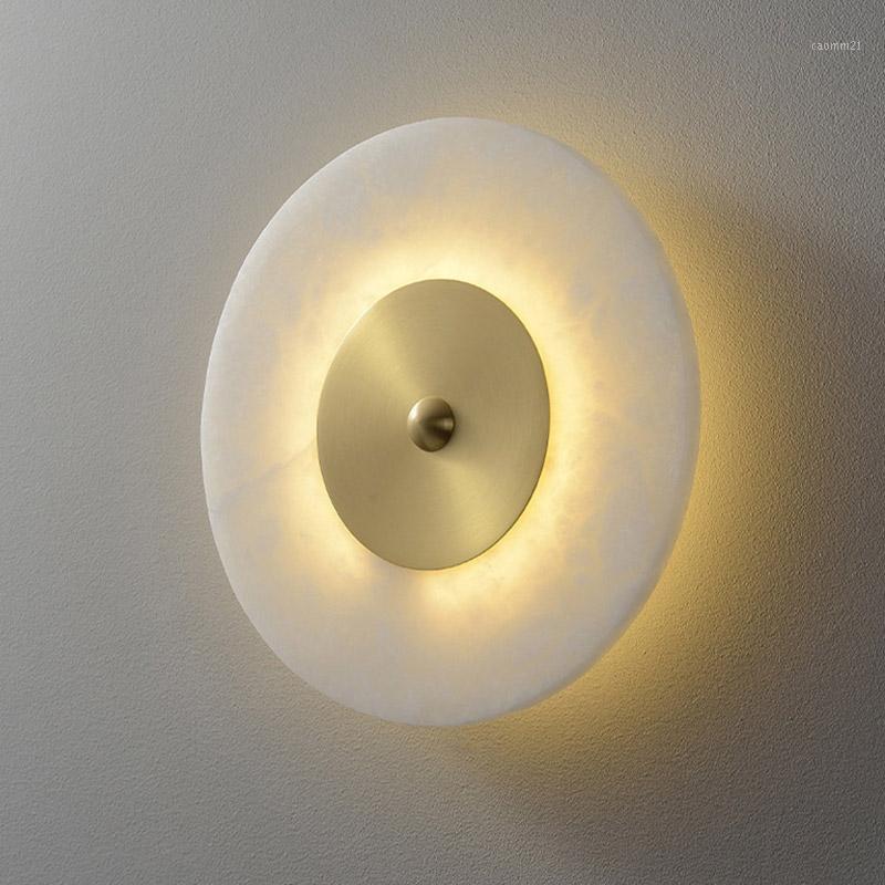 

LED Modern Wall Light Marble LampshadeLighting Fixture for Home Corridor Aisle Bedside Decor Bedroom Lamps Golden Copper Lamp1