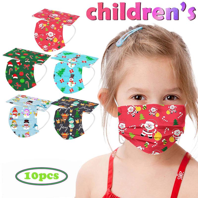 

Lovely Children's Christmas Printed Face Mask Child Fabric Meltblown Facemask Breathable Dustproof Mouth Facial Mask for Kids