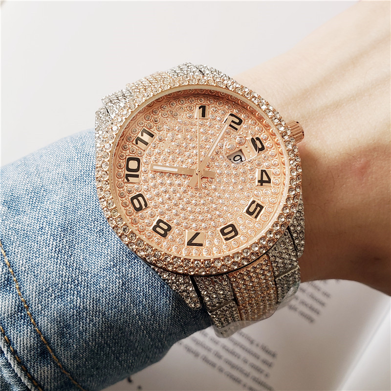 

relogio masculino diamond mens watch fashion Black Dial Calendar gold Bracelet Folding Clasp Master Male 2020 gifts couples Wristwatch lU