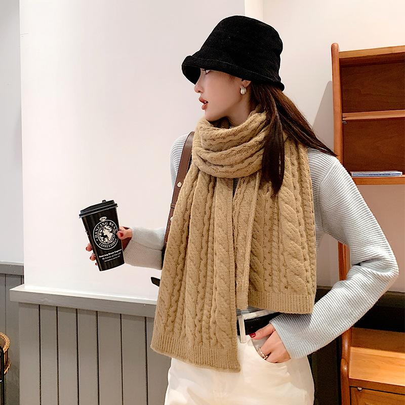 

Scarves 2021 Fashion Autumn Winter Solid Color Scarf Womenknit Wool Warm Thickened Neck Shawls And Wraps Female Hijab