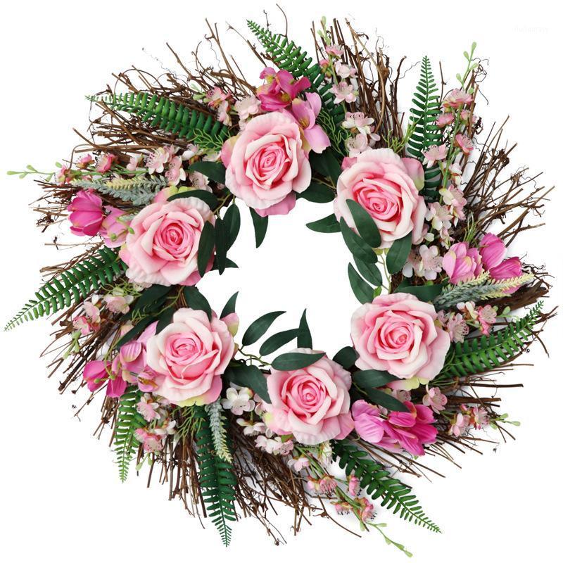 

Spring 2021 hot hot style simulation of pink rose wreath door decoration decoration1, As pic