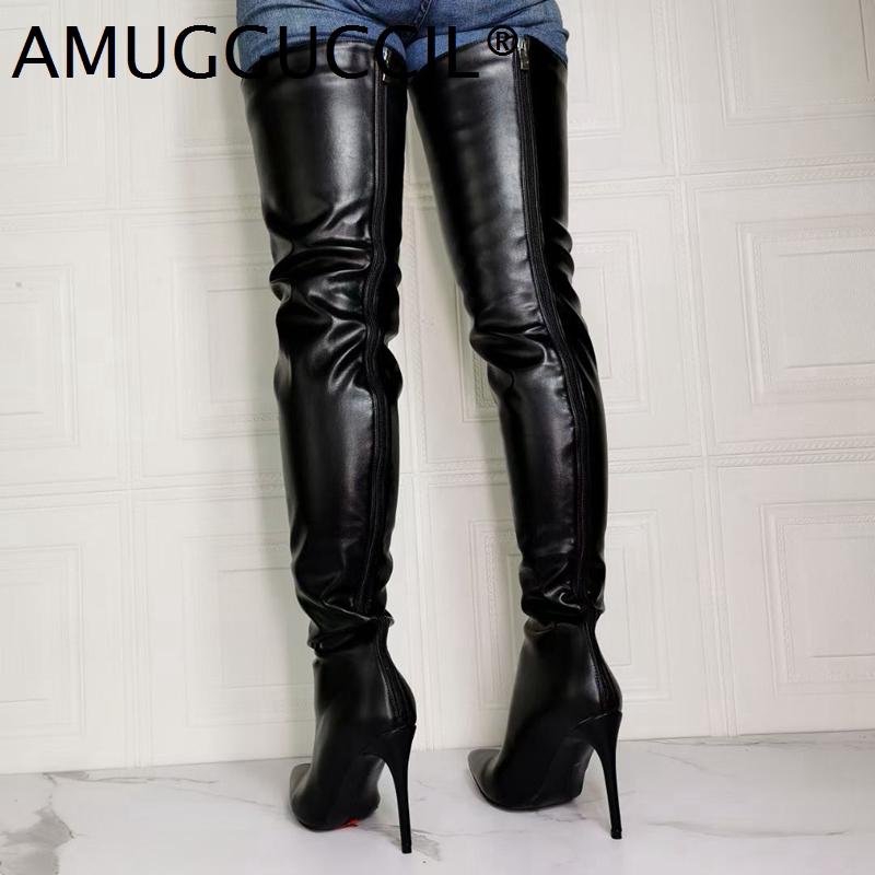 

2020 New Plus Big Size 36-43 Black Zip Fashion Sexy Thigh High Over The Knee Autumn Female Winter Female Lady Women Boot X2054