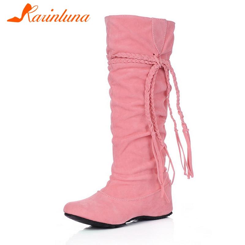 

KARIN Big Size 34-43 Ladies Daily Fashion Boots Round Toe Height Increasing Med Heels Women Boots Mid Calf Women Shoes, Beige