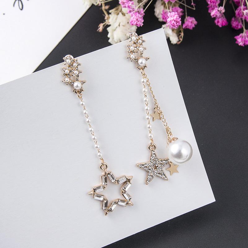 

Dangle & Chandelier Dominated 2021 Crystal Fashion Women Drop Earrings Long Pearl Tassel Star Modelling Classic Style