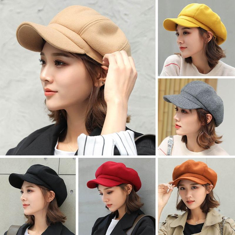 

New Fashion Woolen Octagonal Cap Hats Female 7 Colors Autumn Winter Stylish Artist Painter Newsboy Caps Beret Hats, H04