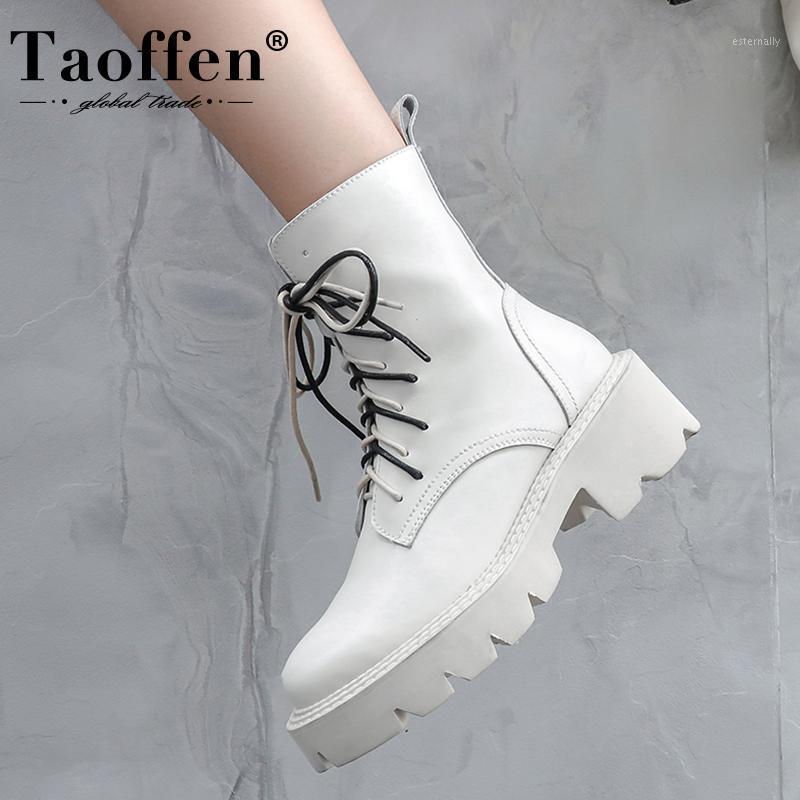 

Taoffen Genuine Leather Women Ankle Boots Fashion Platform Cross Strap Winter Shoes Woman Thick Bottom Footwear Size 34-421, Beige