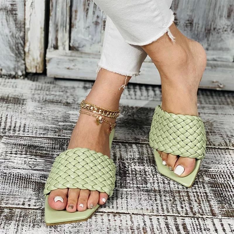 

Summer Women's Slippers PU Ladies Flats Shoes Comfort Casual Woman Slides Lattice Comfort Slippers Female Flip Flops Outdoor #bD21, Beige