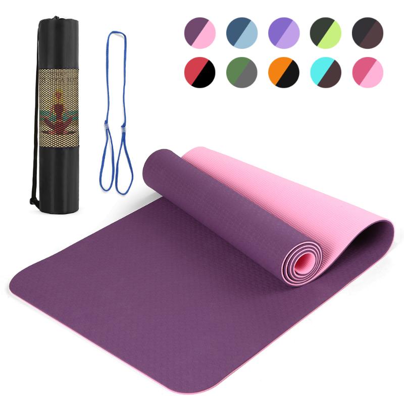 

72.05×24.01in Portable Double Dual-colored Yoga Mat Thicken Sports Mat Anti-slip Exercise for Fitness Workout with Strap Bag, Red