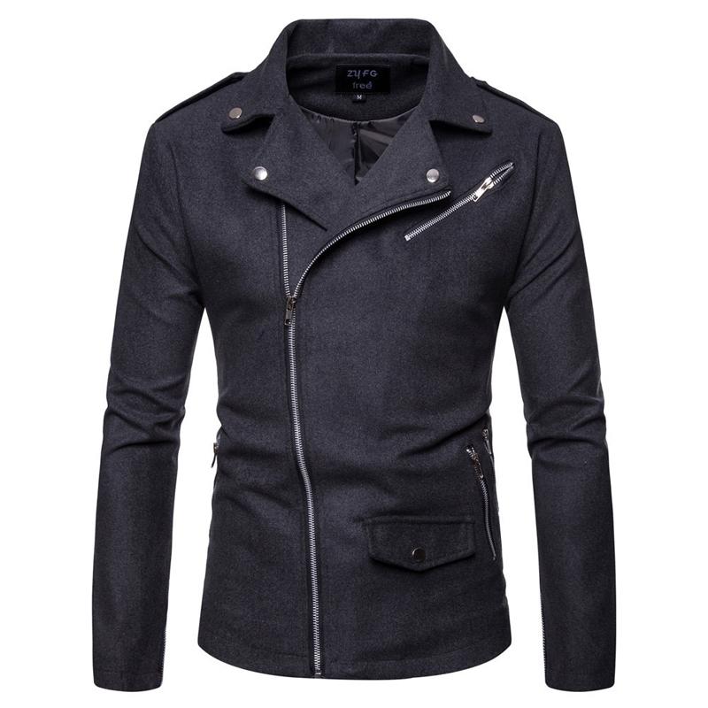 

Men's Diagonal Pull Zipper Trench Coat Autumn Solid Color Cotton Blend Men Short Coat Casual Lapel Blouson Slim Fit Korean Tops, Black