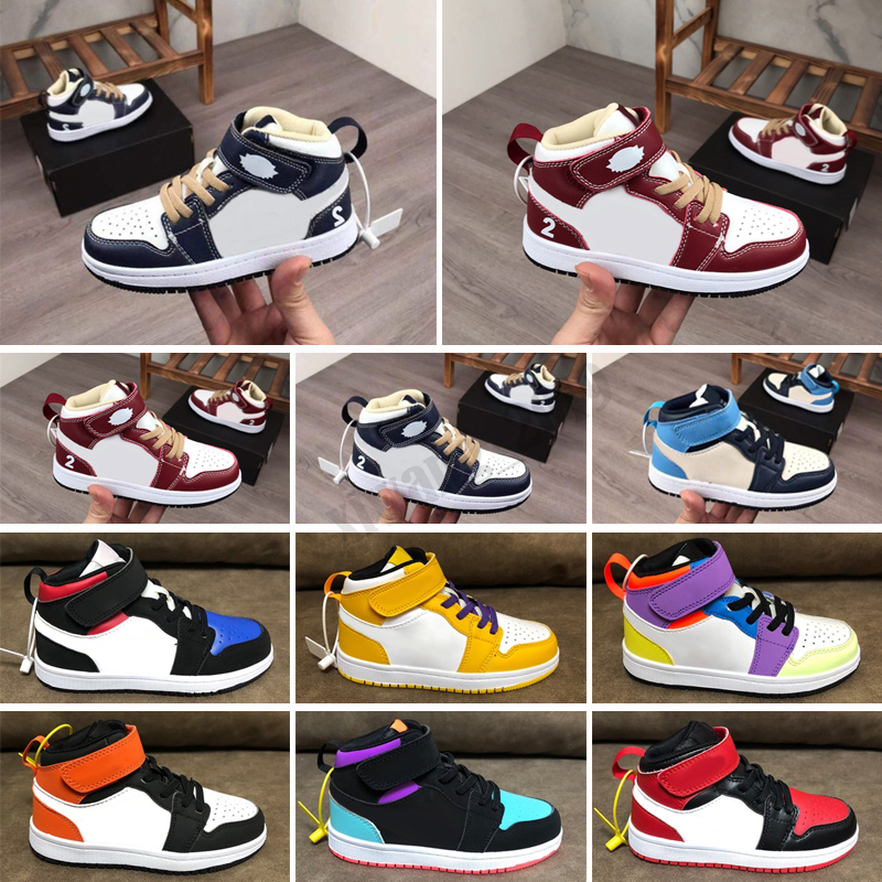

kids shoes Size 22-35 High 1 1s Kids Toddler New Designer Light Orange Color Baby Basketball Shoes, Color 5