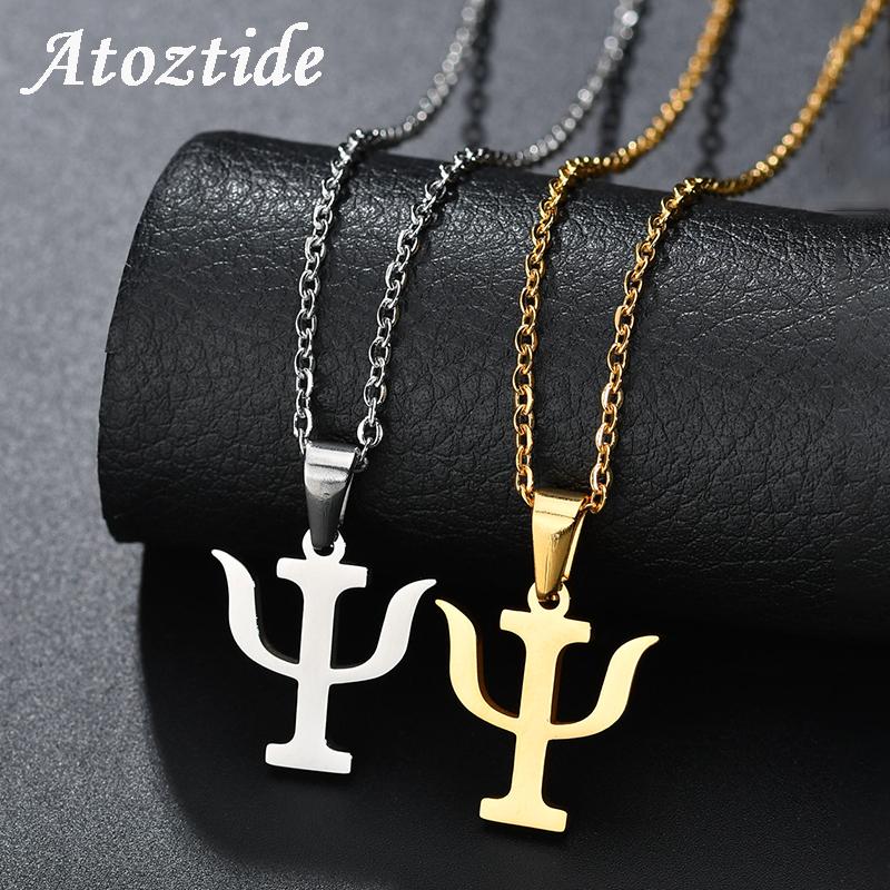 

Atoztide Simple Stainless Steel Greek Letter PSI Symbol Necklace Pendant Gold Women Kettings New Year Gift
