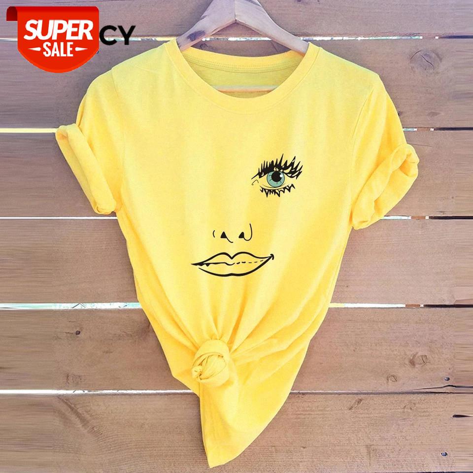 

JFUNCY Women's Face Print T-shirts Female Shirts Top Clothes S-5XL Kawaii Harajuku Women Cotton T-shirt Camiseta Mujer #JC0S, White