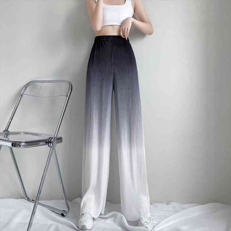 

Summer Womens Pants Tie Dye Pleated Wide-leg Pants Loose Full Length Casual Streetwear Women Plus Size Clothing For Women, Black;white
