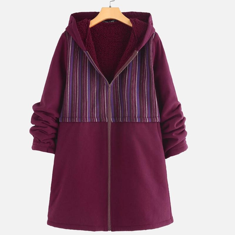 

Women Jackets Womens Winter Striped Printed Long Sleeve Thicker Zipper Hooded Jacket CoaWomen Long Coat #YB40, Navy