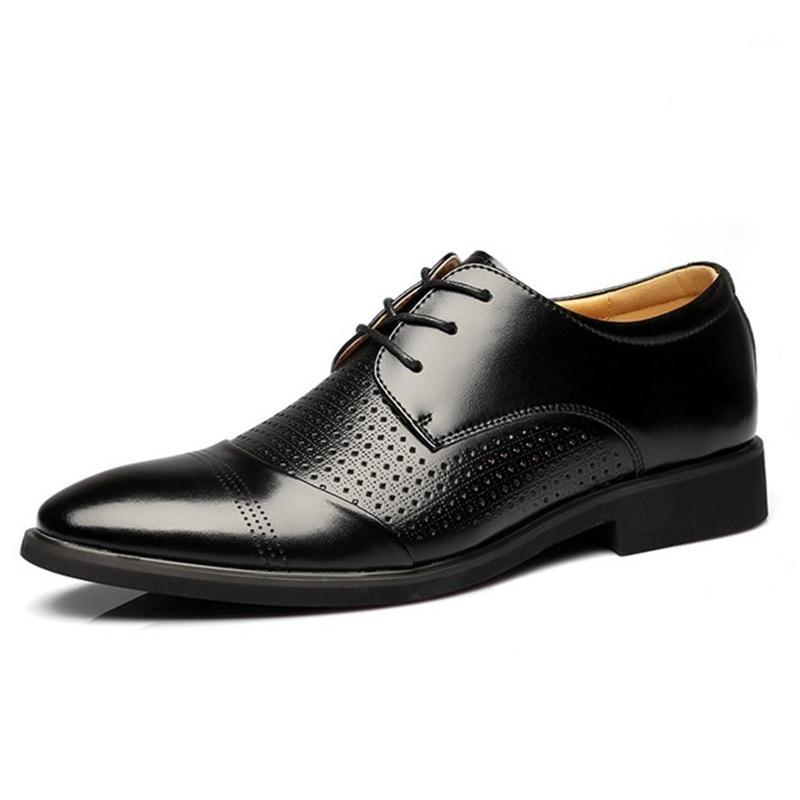 

Size 38-47 Fashion Men Leather Business Dress Loafers Breathable Hollow out Pointed Toe Oxford Formal Wedding Shoes1, Black