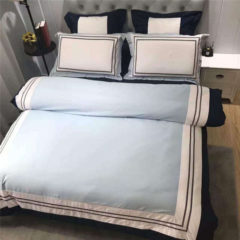 

CHAUSUB 60S Satin Egyptian Cotton Bedding Set 4PCS European Luxury Duvet Cover Set Sheets Pillowcase King  Size Bed Linens, Sky blue