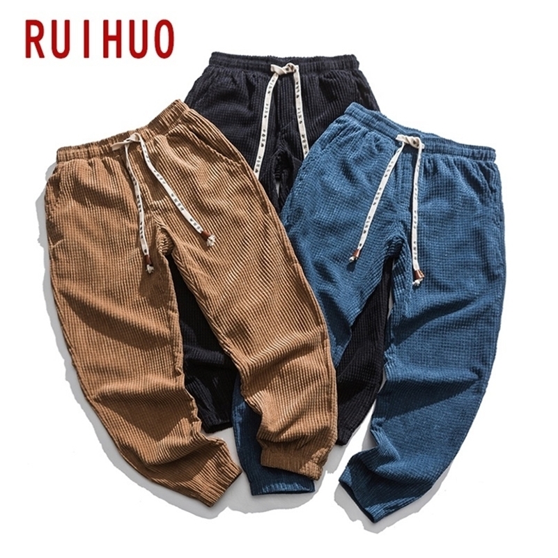 

RUIHUO New Corduroy Harem Pants Men Trousers Casual Joggers Pants Men Sweatpants Hip Hop Streetwear Male Plus Size -5XL 201110, Black