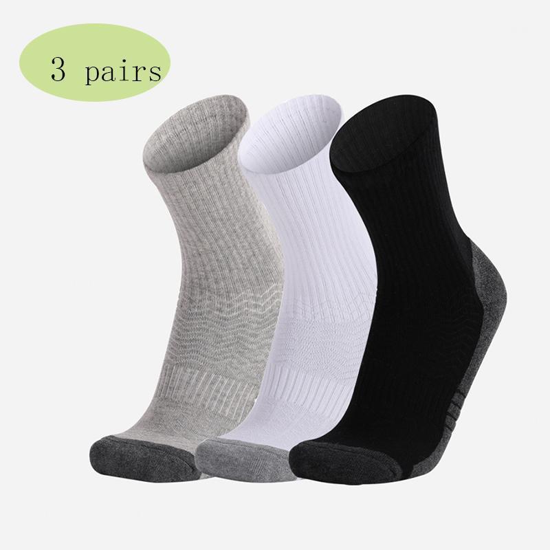 

3 pairs Men's Sports Socks Thick Towel Bottom Athletic Running Sock Black White Grey Color Over-ankle Cotton Socks1