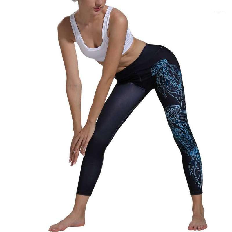 

Women 3D digital printing Yoga Pants Female jellyfish sports fitness pants Slim thin breathable sports dance1, As pic