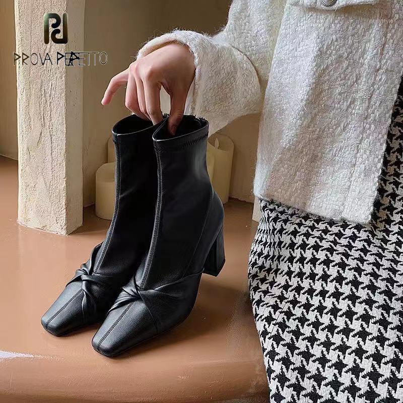 

Niche White High-heel Shoes Square Toe Butterflyknot Elastic Short Boots Female Leather Crocodile Pattern Personality Thin Boots1, Black fur in