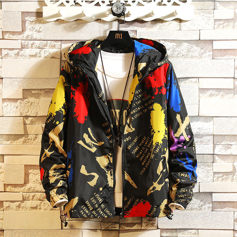 

Men's New Autumn and Winter Fashion Multicolored Printed Zipper Hat Jacket Casual Jacket and Jacket 2020, Photo color