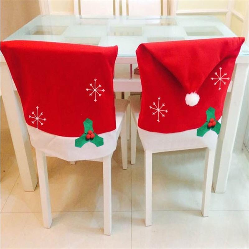 

Wholesale-1 Pc Christmas Decoration Non-woven Snowflake Chair Covers Dinner Table Decor Chair Red Hat Sets Gift 50*65cm 00241