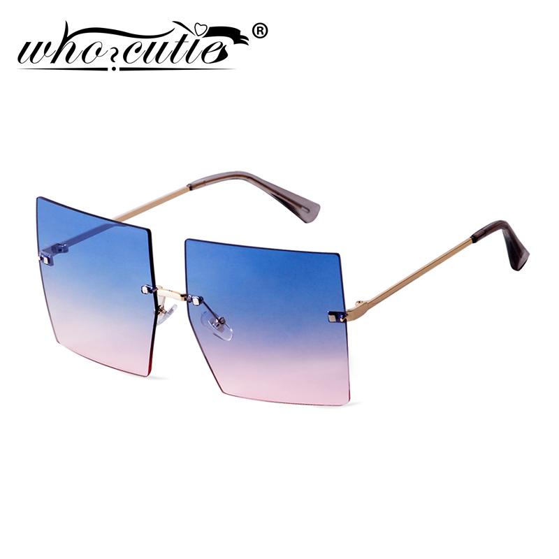 

Sunglasses Oversized Rimless Square Women 2021 Brand Design Ocean Blue Flat Top Tint Lens Large Frame Sun Glasses Female S211B
